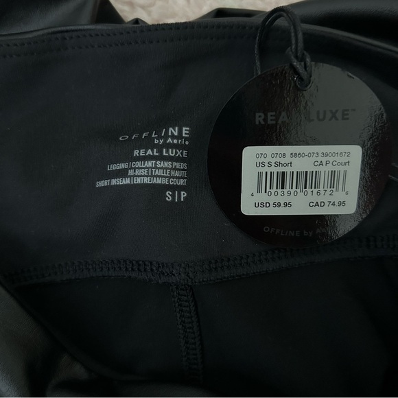 NWT Offline Aerie Faux Leather Look Leggings Black Size Small Short High Rise - Picture 3 of 12